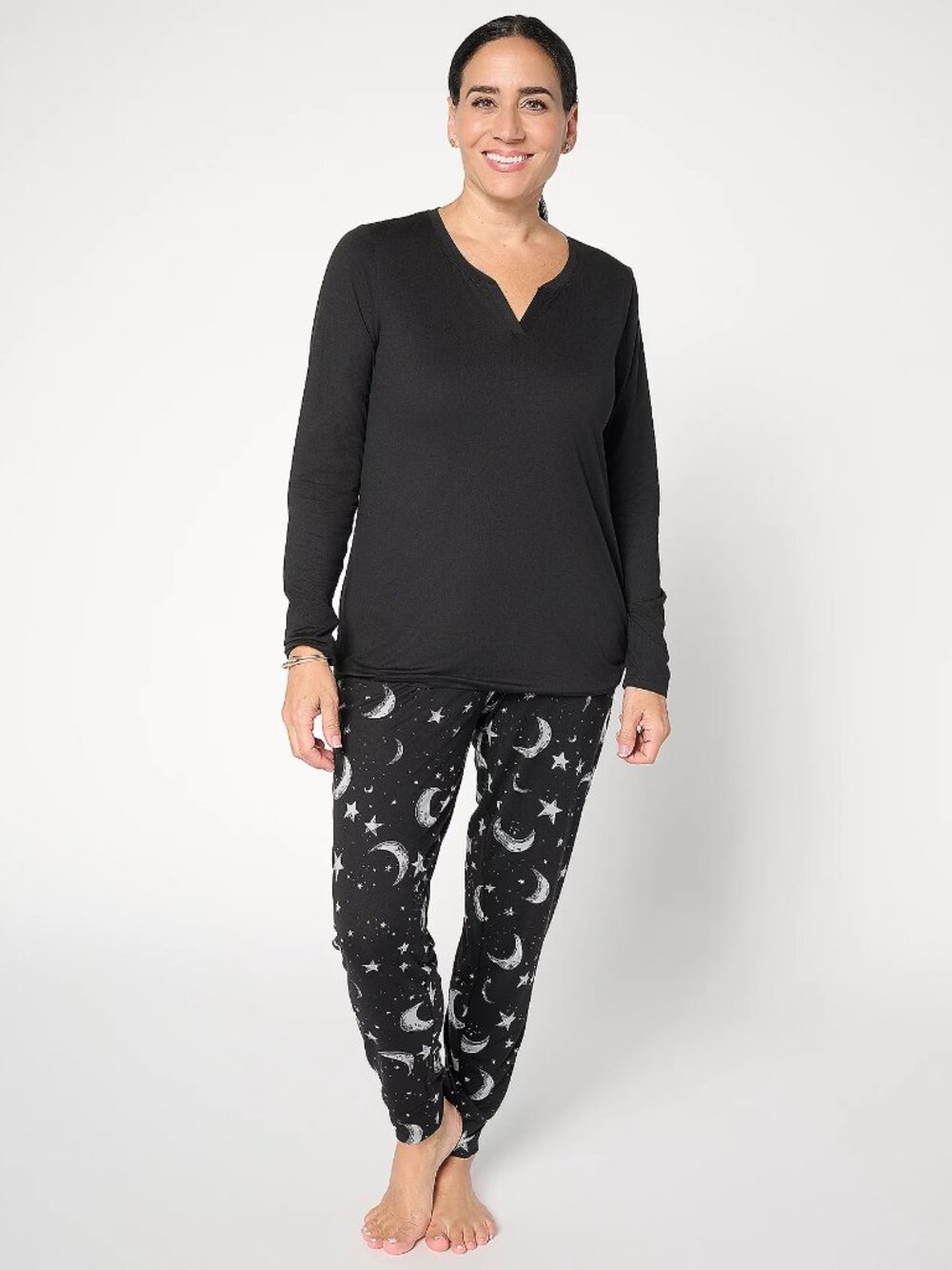 AnyBody REG Lush Jersey Solid Top and Printed Joggers Sleep Set, Sz XS a6723